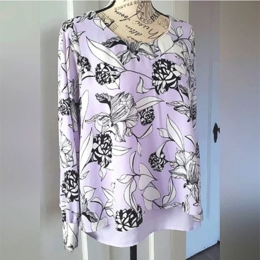 Women's Violet Floral Print 3/4 Sleeve Top Blouse- Size M